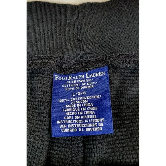 Polo Ralph Lauren Mens Black Waffle Knit Sleepwear Pajama Pants Large Red Pony - Picture 6 of 6